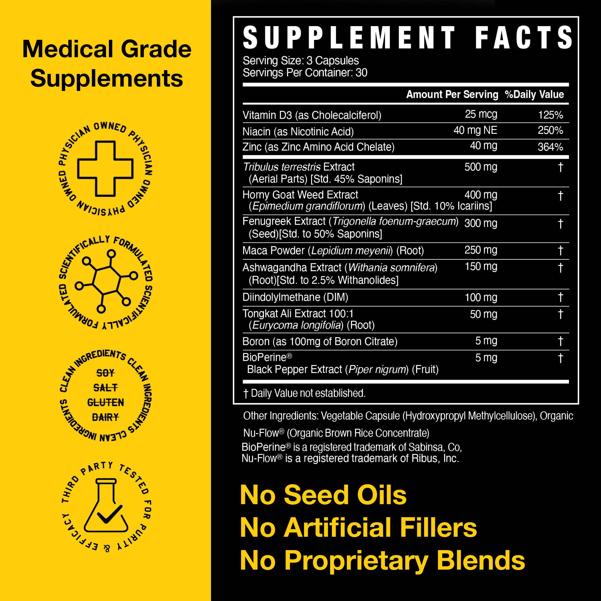 High Level Man 12-in-1 Testosterone Formula capsules by High Level Science, showing a bottle of dietary supplement capsules.