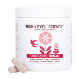 High Level Woman 4-in-1 Urinary Tract Formula capsules by High Level Science, showing a bottle of dietary supplements with capsules inside.