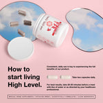 High Level Woman 4-in-1 Urinary Tract Formula capsules by High Level Science, showing the supplement capsules in a bottle.