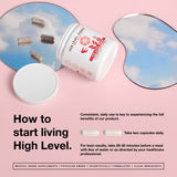 High Level Woman 4-in-1 Urinary Tract Formula capsules by High Level Science, showing the supplement capsules in a bottle.