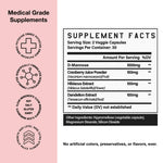 High Level Woman 4-in-1 Urinary Tract Formula capsules by High Level Science, showing the supplement capsules in a clear container.