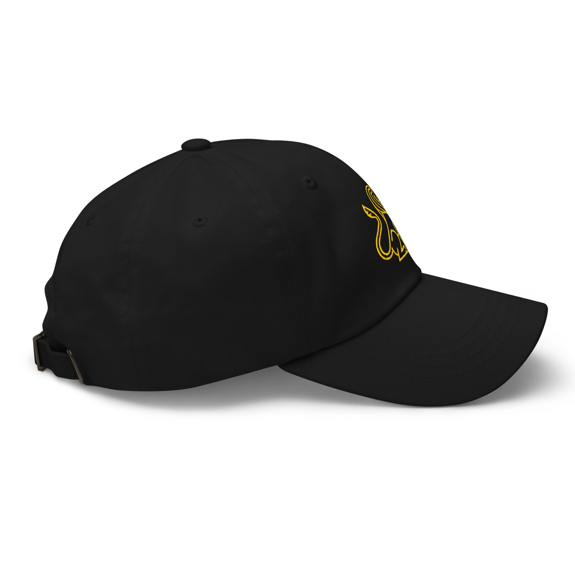 Black and yellow HLS x Staple hat by High Level Science, featuring a stylish design and adjustable strap for comfortable fit.