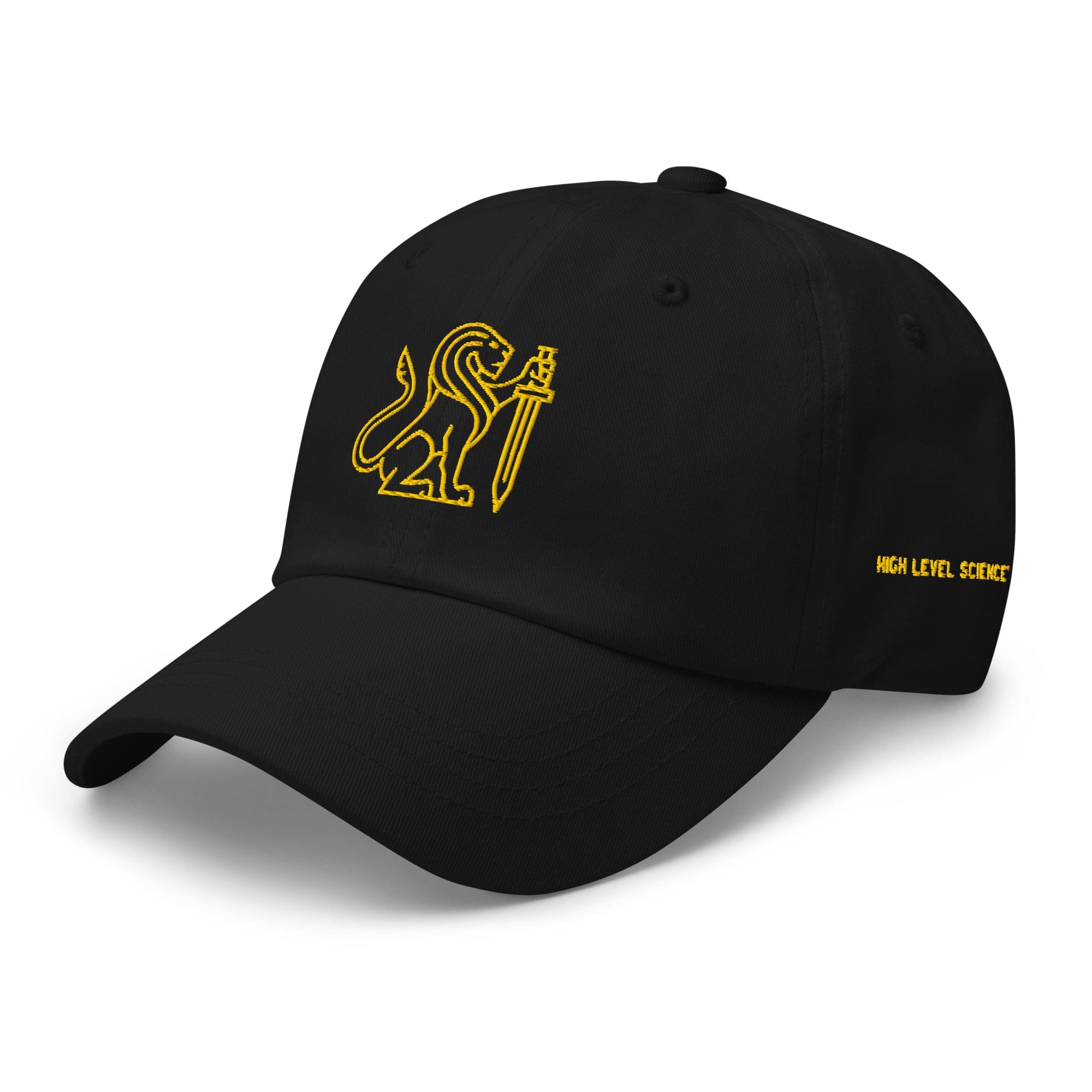 Black and yellow HLS x Staple hat by High Level Science, featuring a stylish snapback design with brand logo embroidery.