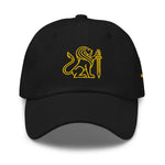 Black and yellow HLS x Staple hat by High Level Science with adjustable strap and embroidered logo.