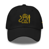 Black and yellow HLS x Staple hat by High Level Science with adjustable strap and embroidered logo.