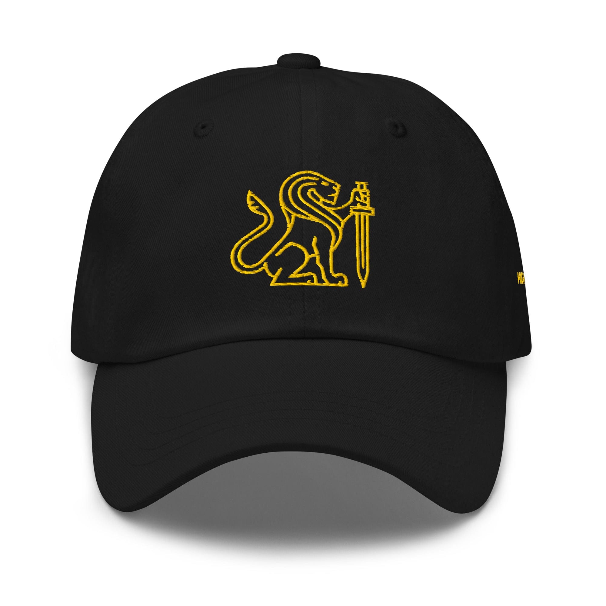 Black and yellow HLS x Staple hat by High Level Science with adjustable strap and embroidered logo.
