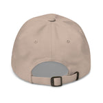 Stone-colored High Level Science HLS x Staple hat with adjustable strap and embroidered logo, casual streetwear style.