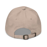 Stone-colored High Level Science HLS x Staple hat with adjustable strap and embroidered logo, casual streetwear style.