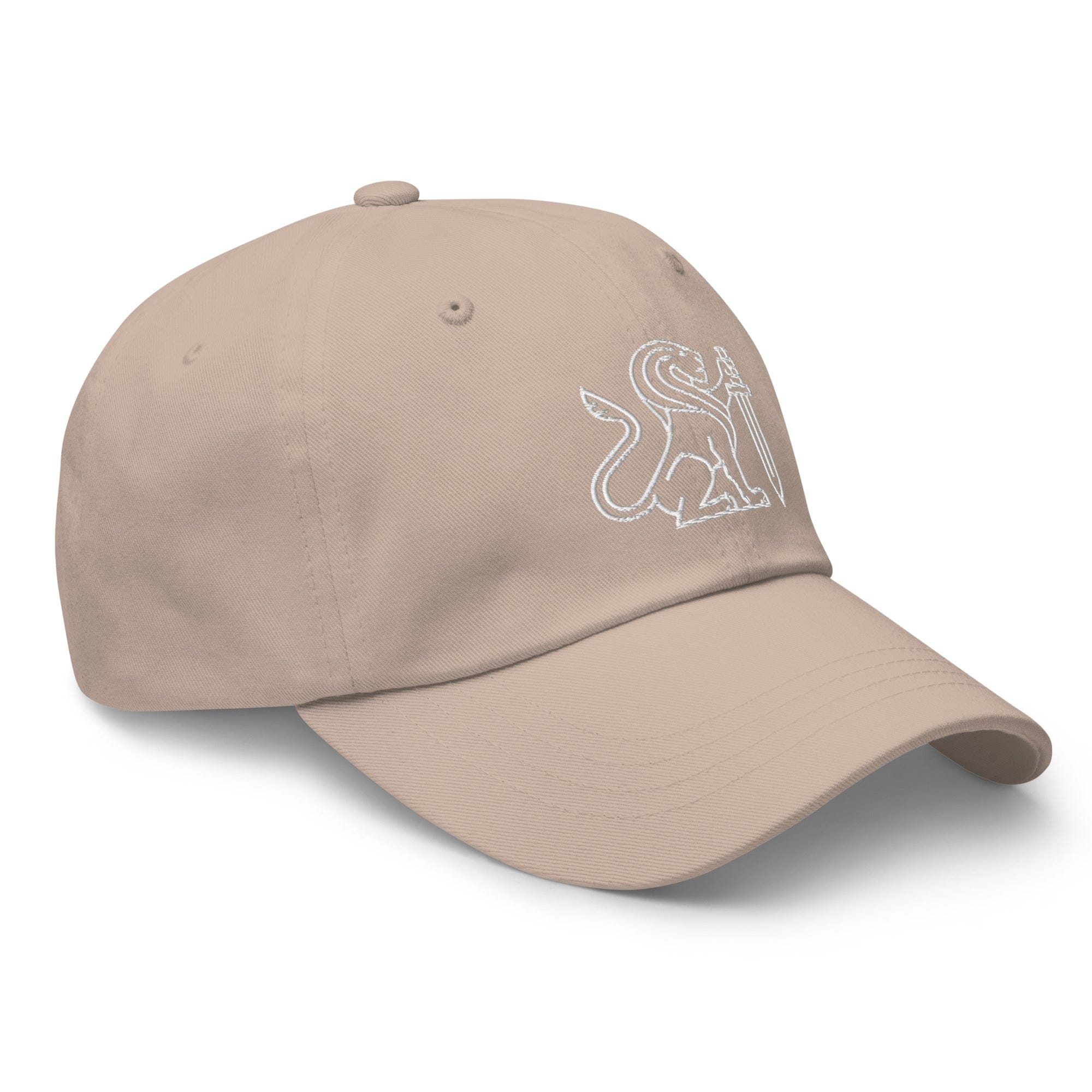 Stone-colored HLS x Staple hat by High Level Science with adjustable strap and embroidered logo on front.